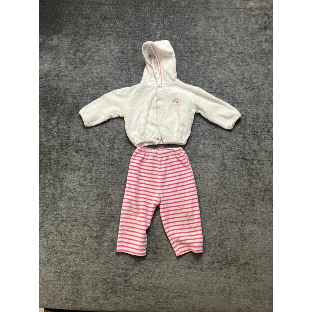 Kissy‎ Kissy 2-Piece Fleece Outfit Set Baby 12-18 White Pink Striped Snap Front